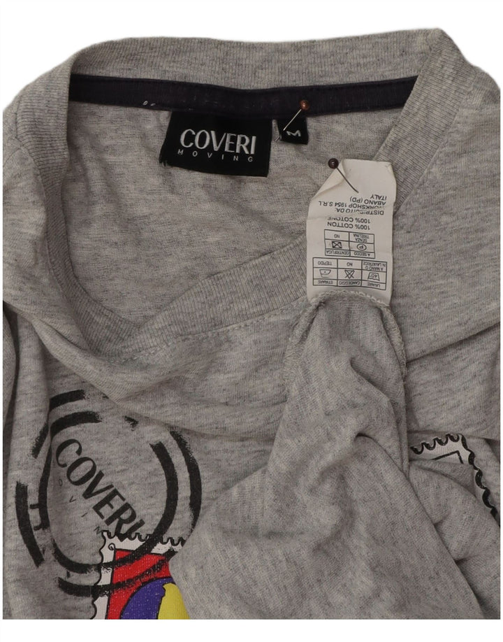 Camiseta masculina gráfica Coveri Top algodão manchado cinza médio