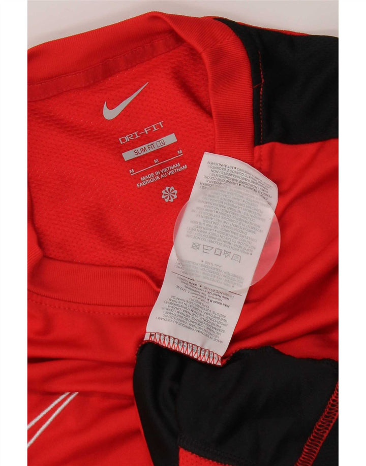 Camiseta masculina Nike Dri Fit Slim Top médio vermelho colorblock poliéster