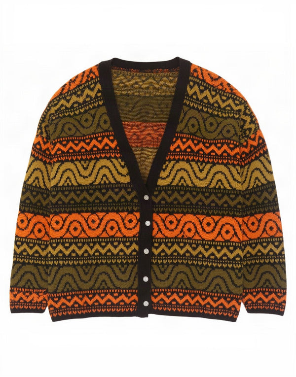 Suéter feminino vintage de grandes dimensões UK 18 XL geométrico multicolorido