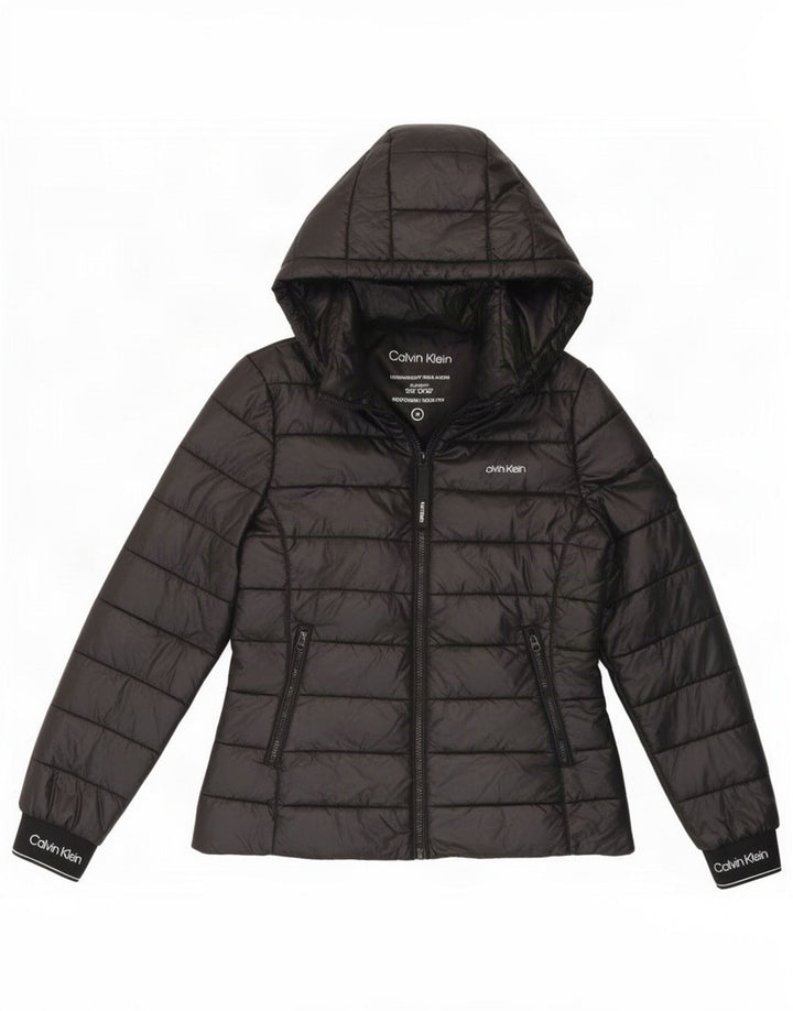 Jaqueta acolchoada com capuz feminino Calvin Klein UK 14 médio preto poliamida