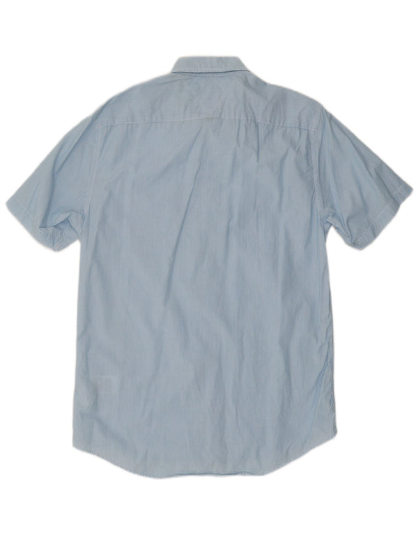 Tommy Hilfiger Camisa masculina de manga curta New York Fit risca de giz azul médio
