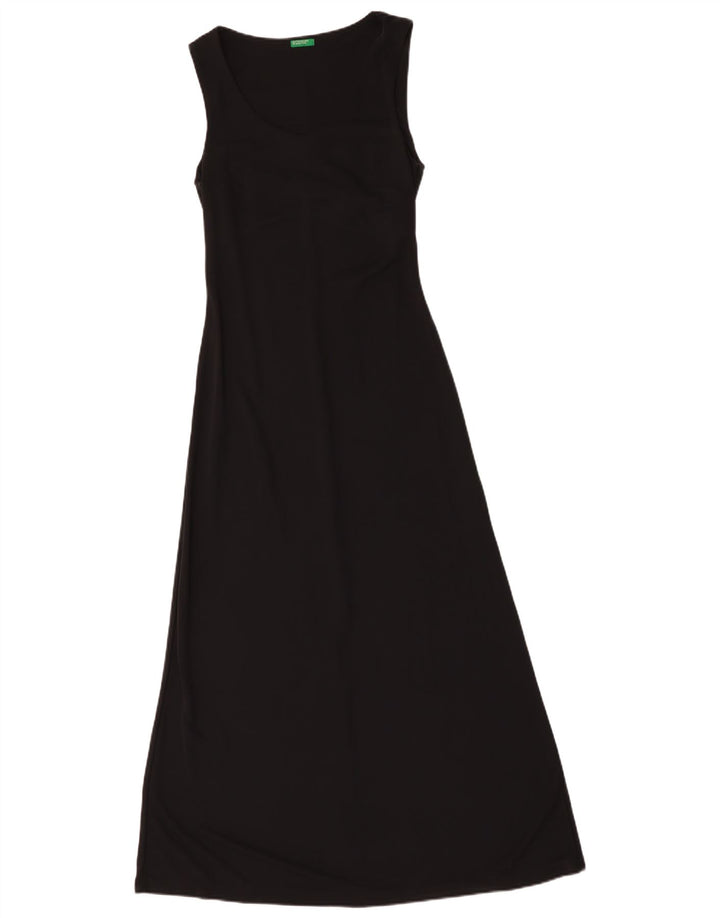Vestido maxi feminino sem mangas Benetton UK 8 pequeno poliéster preto