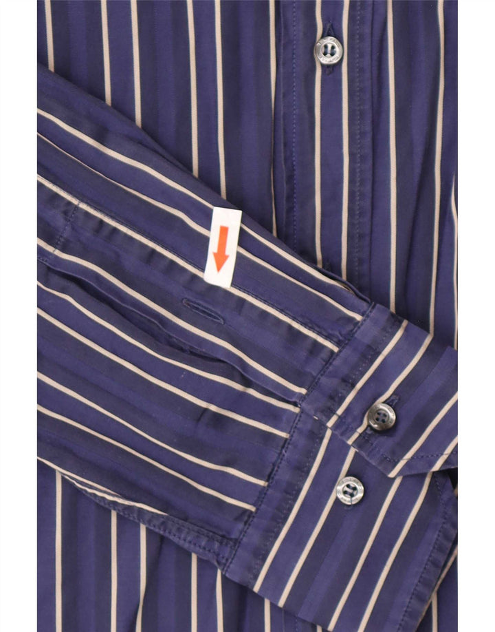 Camisa masculina Etro de algodão listrado azul marinho médio