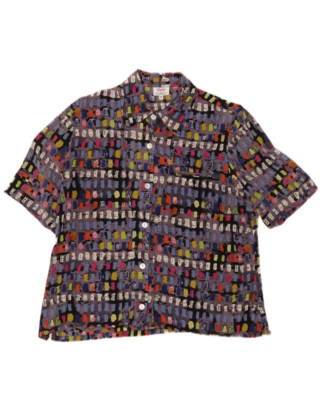 Cherie Blusa feminina manga curta IT 46 grande multicolorida geométrica