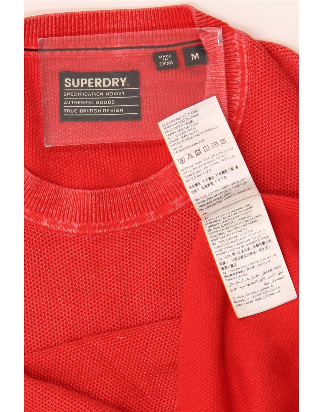 Suéter masculino Superdry com gola redonda e algodão vermelho médio