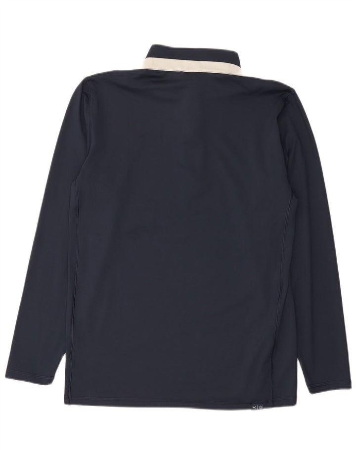Puma Mens Zip Neck Top Manga Longa Médio Azul Marinho Colourblock Poliéster