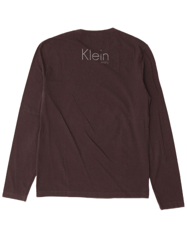 Calvin Klein Jeans masculino gráfico top manga comprida grande algodão preto