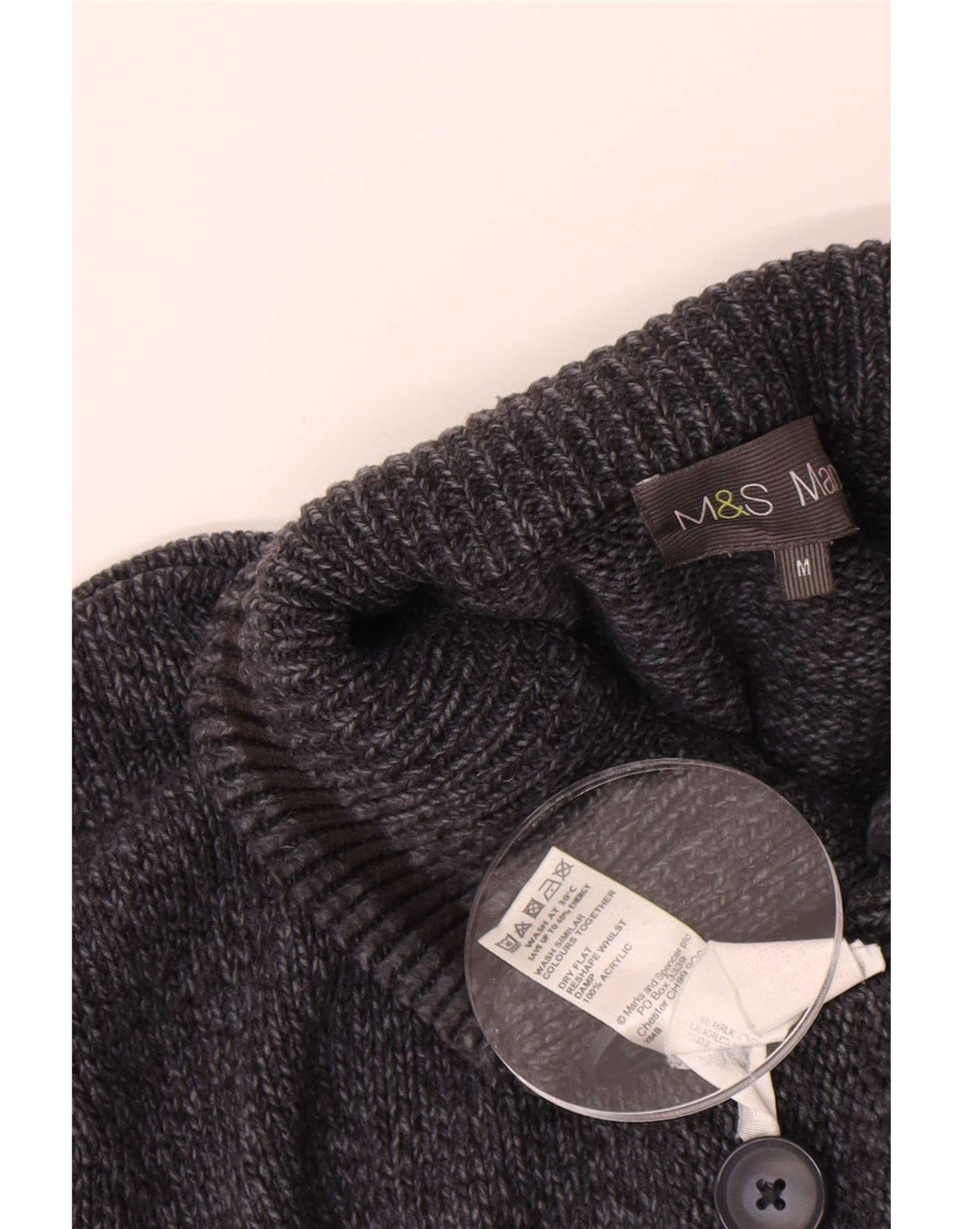 Suéter masculino Marks & Spencer com gola com botão, azul marinho médio manchado