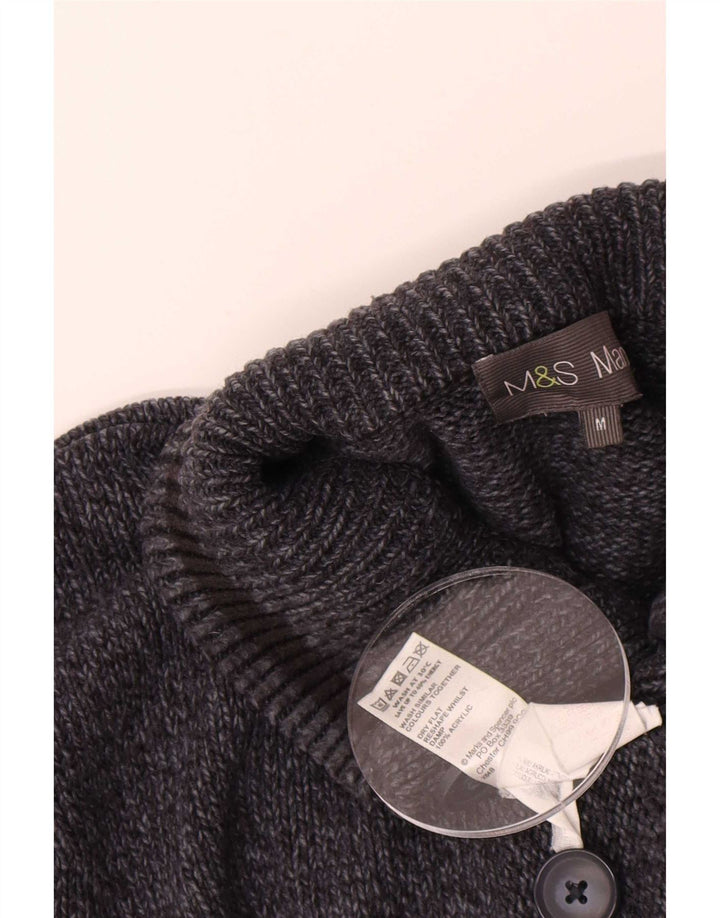 Suéter masculino Marks & Spencer com gola com botão, azul marinho médio manchado