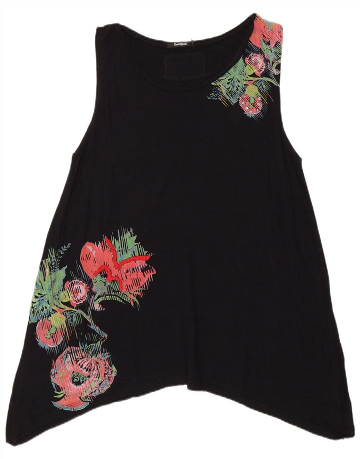 DESIGUAL Túnica feminina sem mangas assimétrica UK 18 XL preto floral