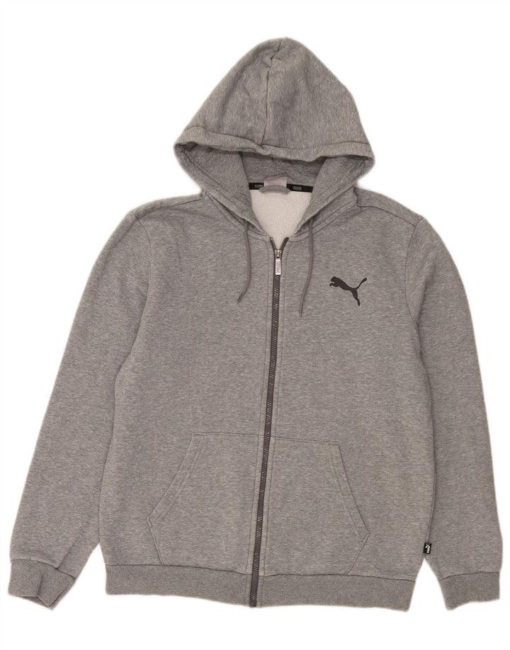 Suéter Puma masculino com capuz e zíper cinza médio algodão