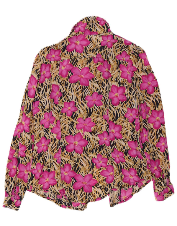 Blusa feminina vintage UK 14 médio rosa floral