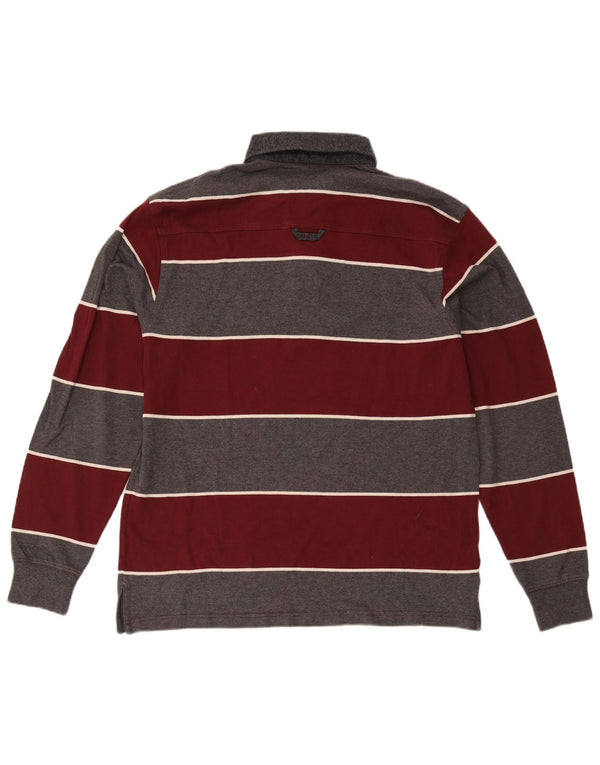 Gant Mens Long Sleeve Rugby Polo Shirt XL Burgundy Striped Cotton