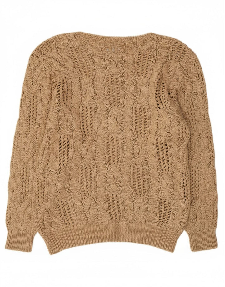 Madeleine Suéter feminino transparente com gola canoa UE 40/42 médio bege