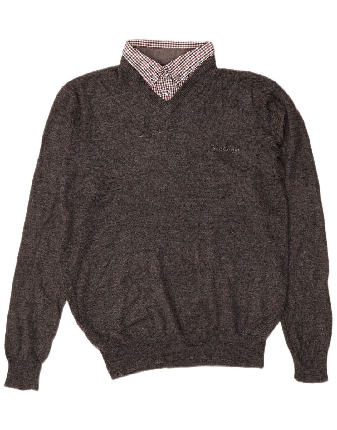 Suéter masculino PIERRE CARDIN com decote em V, clássico cinza acrílico médio