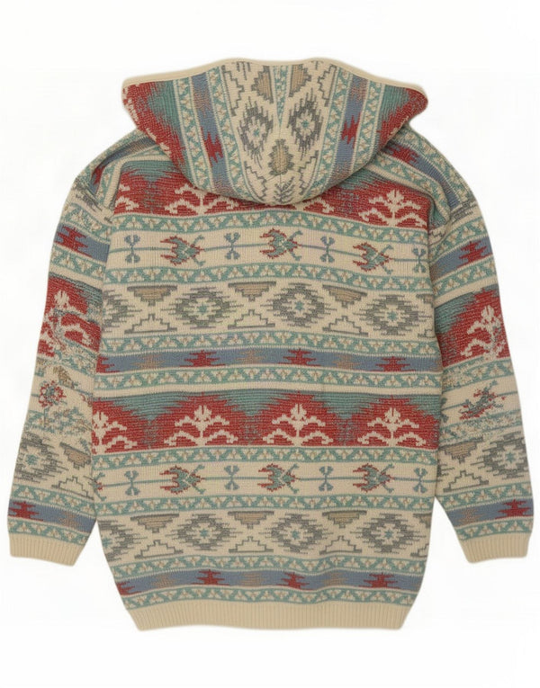 Suéter cardigã feminino vintage com capuz Reino Unido 18 XL multicolorido geométrico
