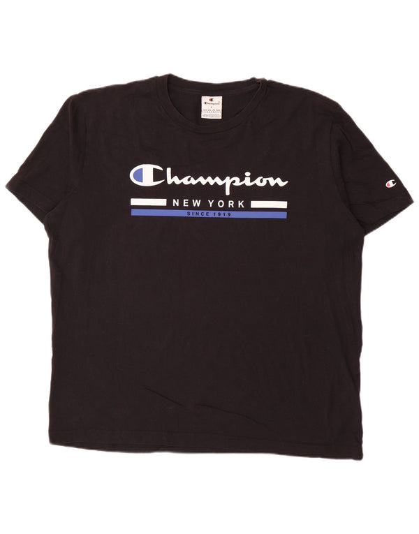 Camiseta masculina estampada Champion grande algodão preto