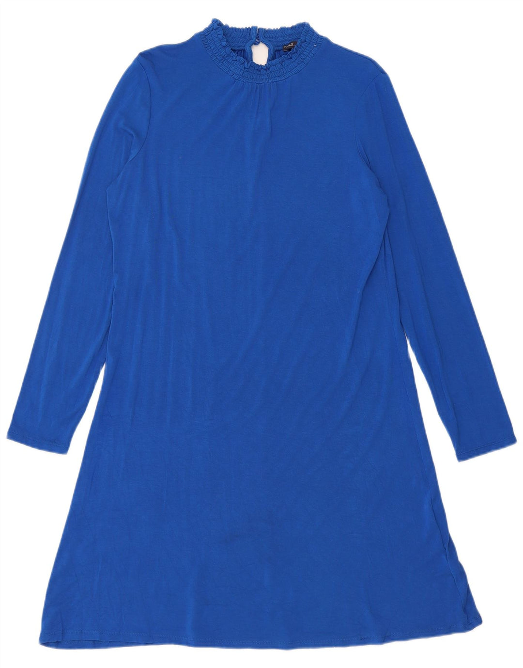 Vestido feminino Marks & Spencer manga comprida evasê Reino Unido 12 viscose azul médio
