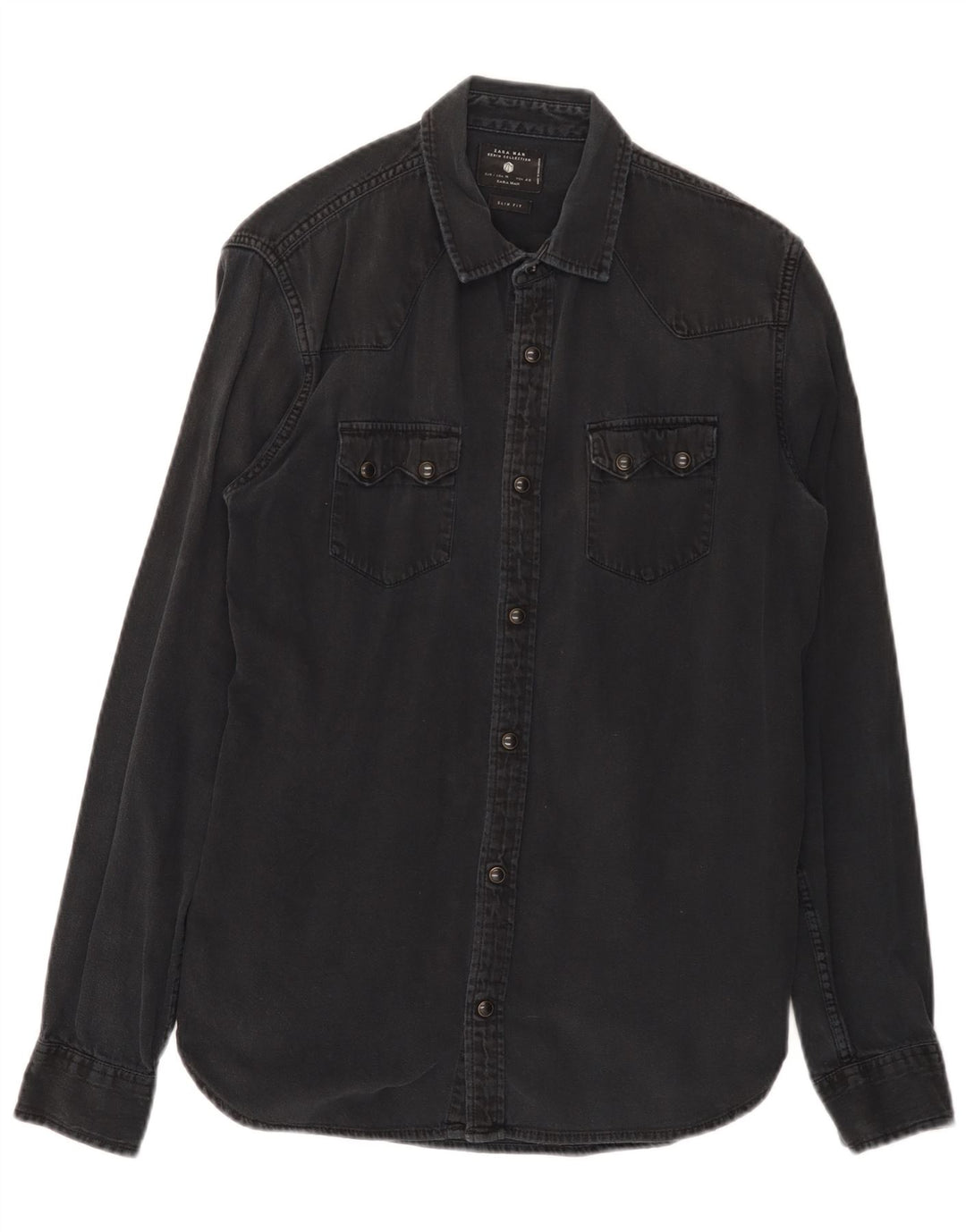 Camisa jeans masculina Zara Slim Fit média preta