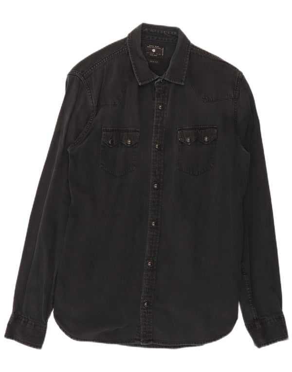 Camisa jeans masculina Zara Slim Fit média preta