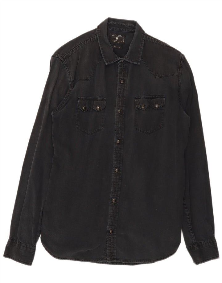 Camisa jeans masculina Zara Slim Fit média preta