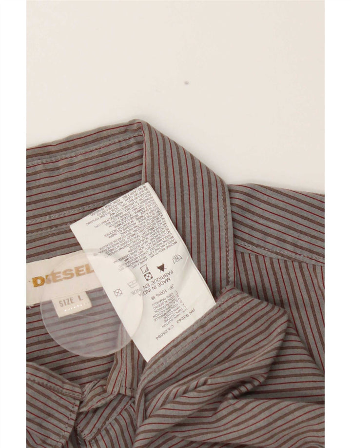 Camisa masculina Diesel grande algodão listrado cinza