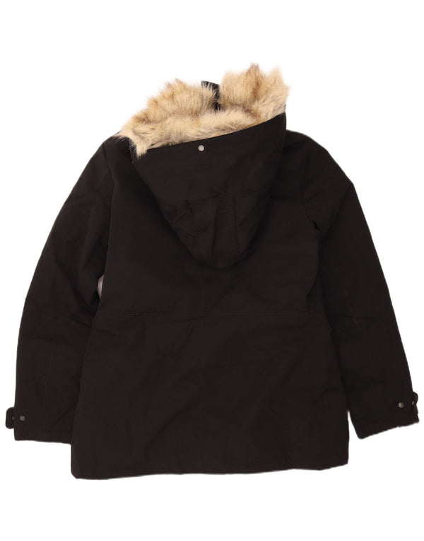Jaqueta parka feminina com capuz ZARA Reino Unido 10 pequena preta nylon