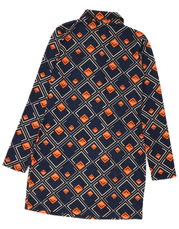 Pulôver feminino Zara vestido camisa Reino Unido 12 médio azul marinho geométrico