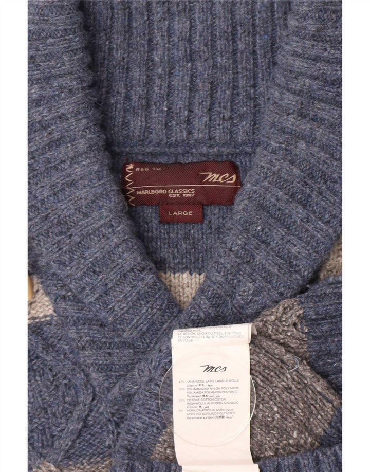 Suéter masculino Marlboro Classics com gola xale e lã listrada azul grande