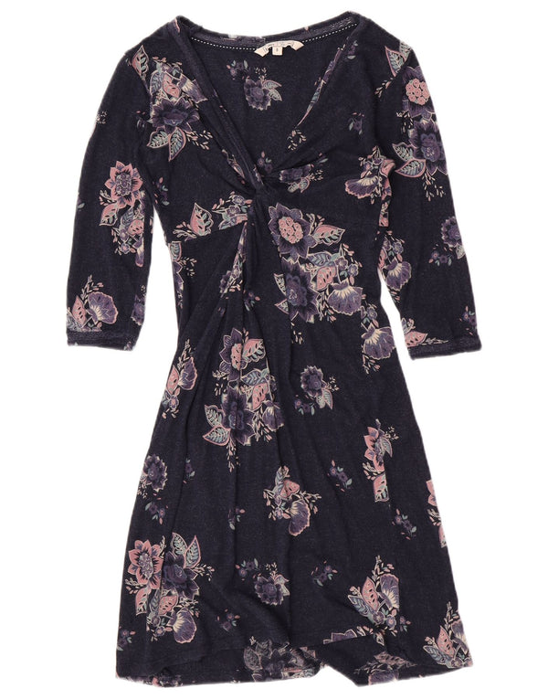 Vestido feminino Fat Face UK 8 pequeno azul marinho floral viscose