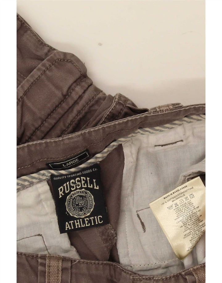 Russell Athletic Mens Cargo Shorts Grande W34 Algodão Cinza