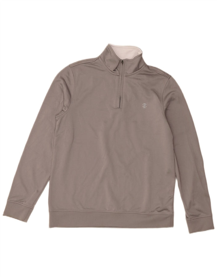 Suéter masculino Izod com zíper e pescoço pequeno poliéster cinza