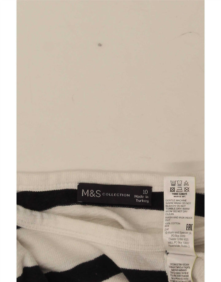 Top feminino Marks & Spencer de manga comprida UK 10 pequeno algodão listrado branco