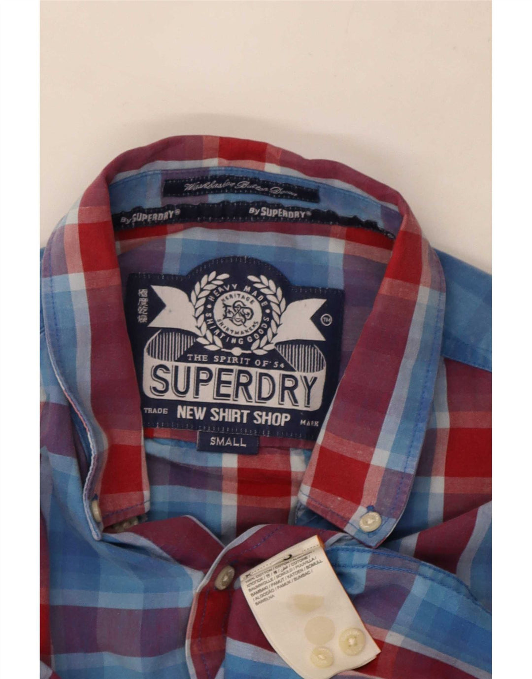 Camisa masculina Superdry pequena xadrez azul algodão