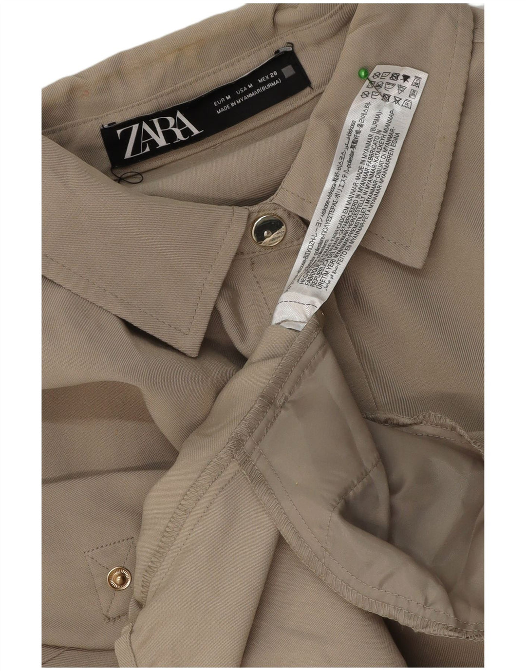 Zara vestido camisa oversized feminino Reino Unido 14 viscose bege médio