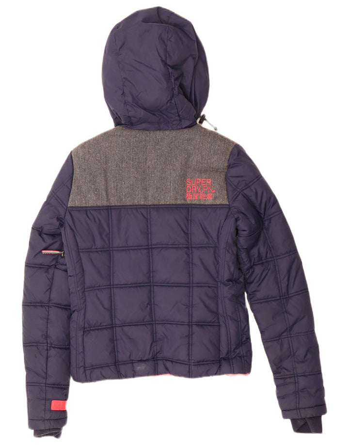 Jaqueta de esqui superdimensionada com capuz feminino Superdry UK 6 XS azul marinho poliéster