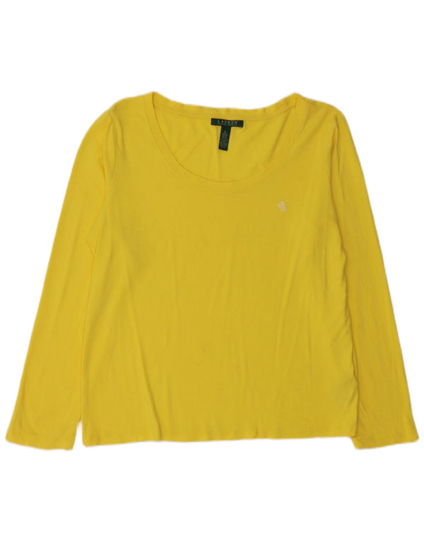Ralph Lauren Top feminino manga comprida UK 18 XL algodão amarelo