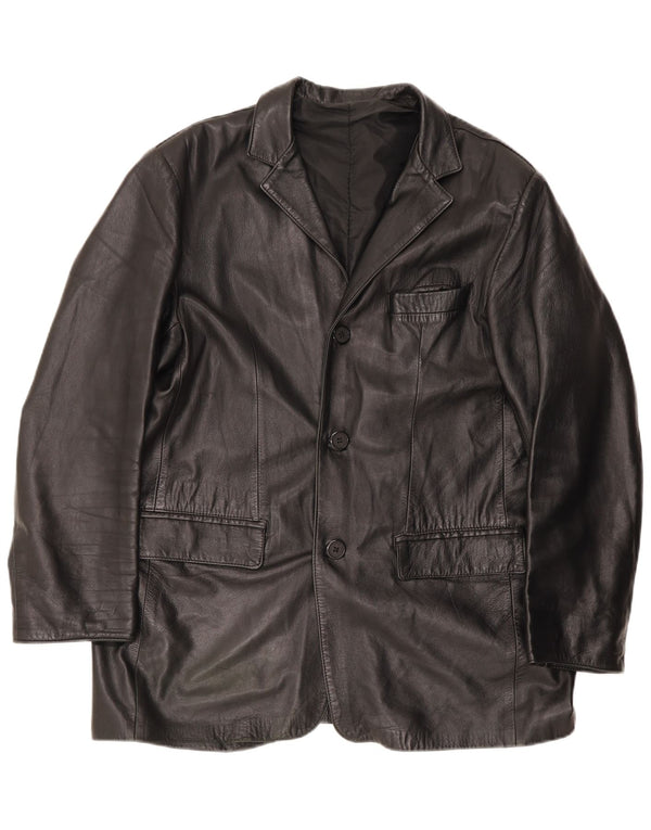 Jaqueta de couro masculina vintage IT 54 2XL preta