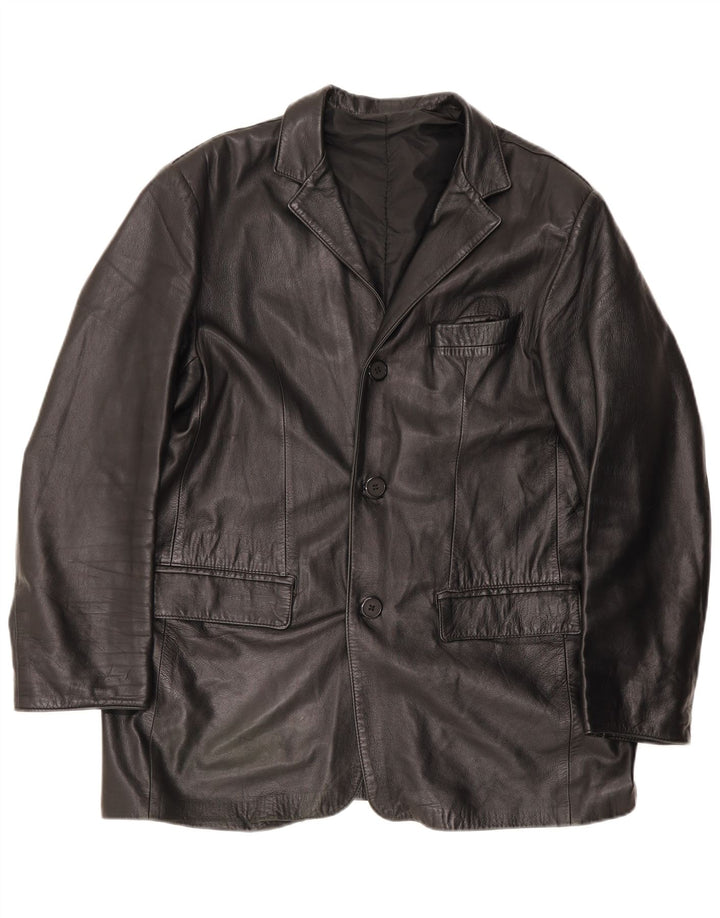 Jaqueta de couro masculina vintage IT 54 2XL preta