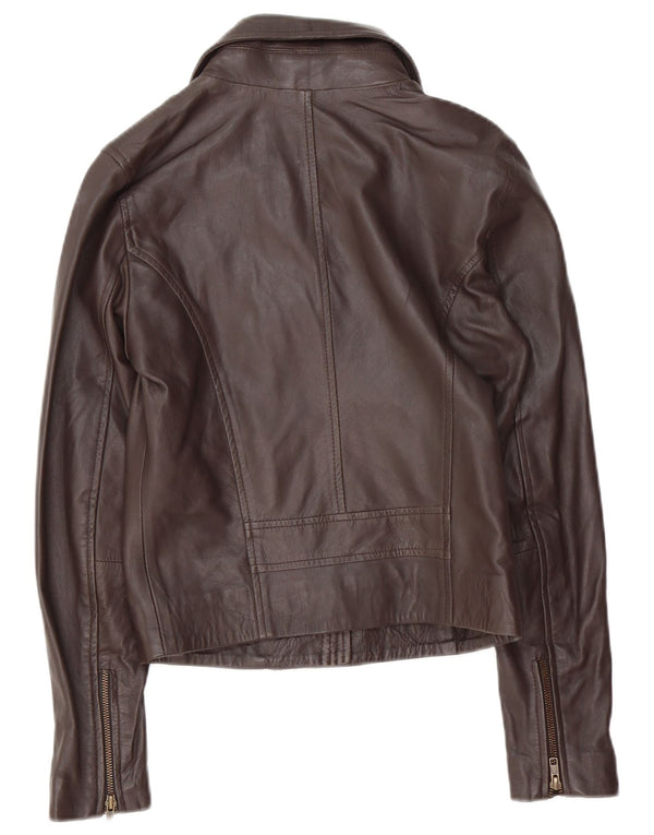 Jaqueta feminina vintage de couro para motociclista Reino Unido 12 couro marrom médio