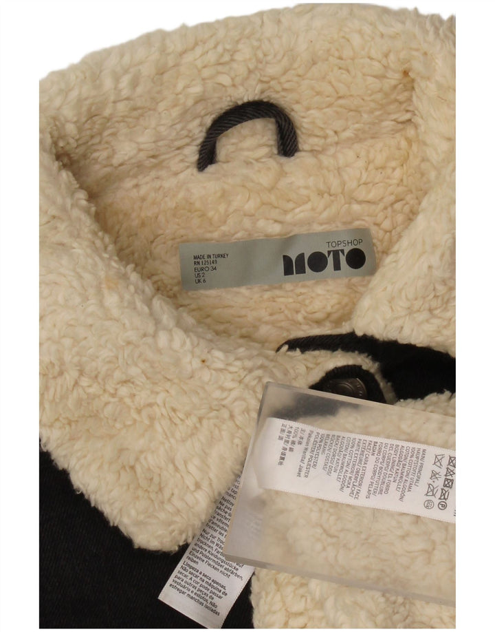 Jaqueta jeans feminina Sherpa de grandes dimensões da Topshop UK 6 XS algodão cinza