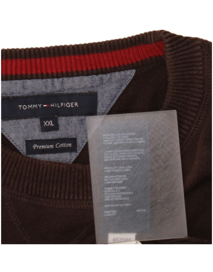 TOMMY HILFIGER Suéter masculino de ajuste solto com gola redonda 2XL algodão marrom
