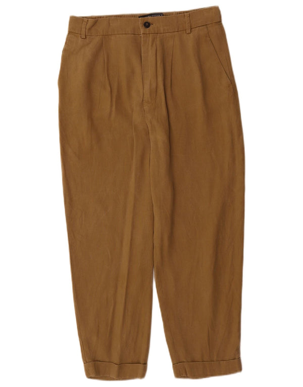 Calça feminina Zara cintura alta cônica cortada pequena W26 L24 bege Lyocell