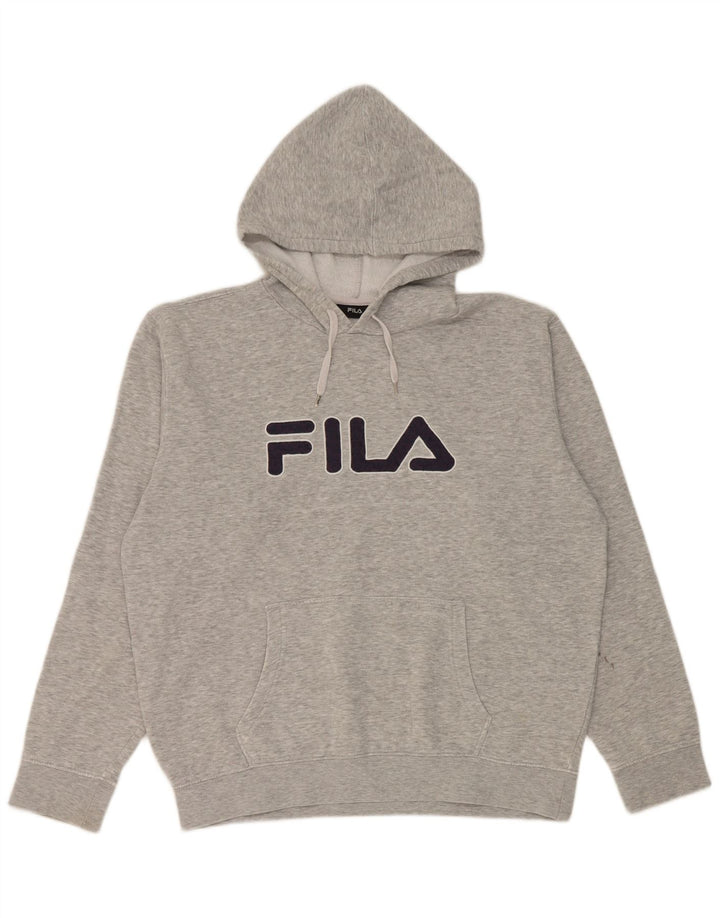 Suéter com capuz gráfico masculino Fila grande cinza manchado