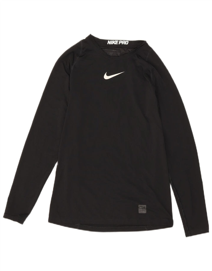 Top gráfico Nike masculino Dri Fit manga comprida pequeno poliéster preto