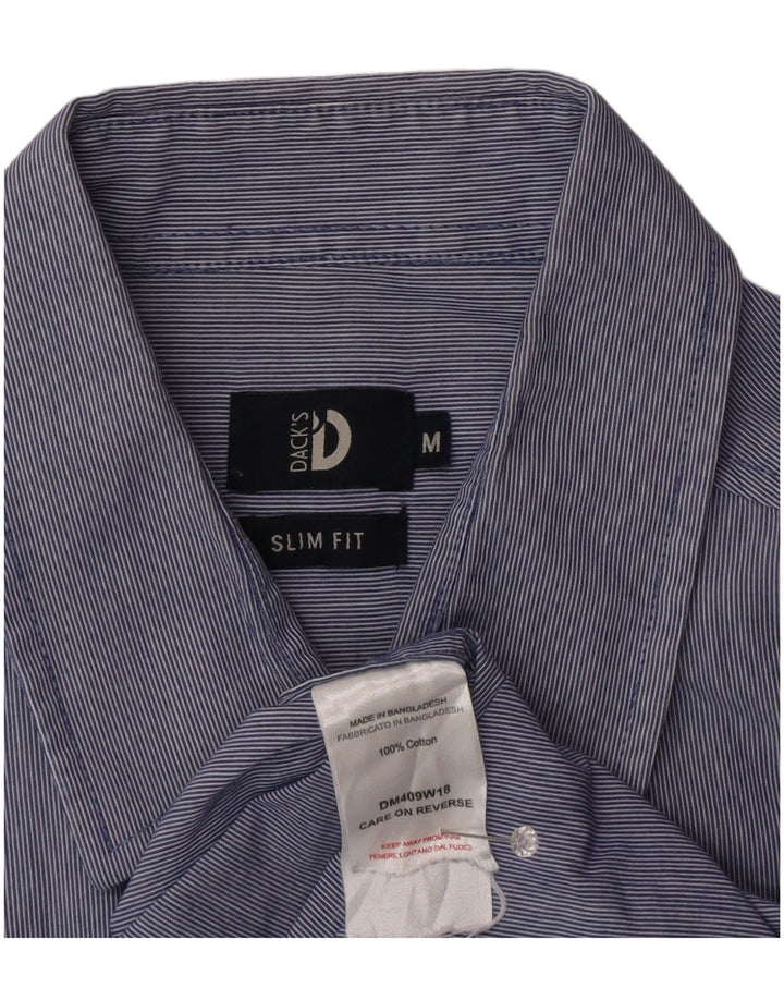 Camisa masculina slim fit Dack's algodão listrado azul médio