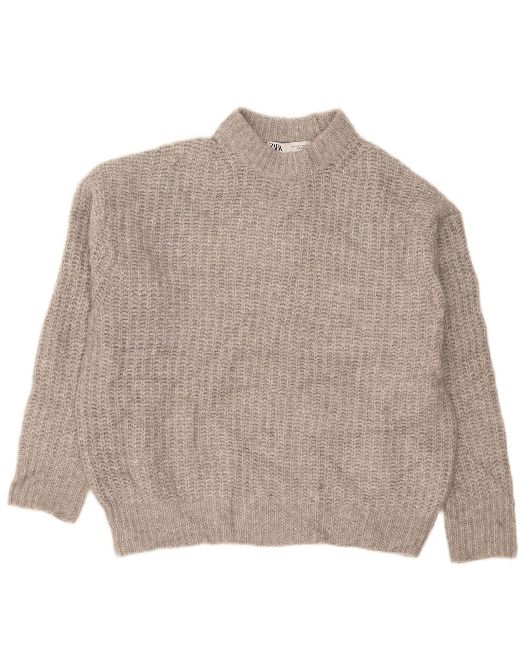 Zara Suéter feminino oversized com gola tartaruga Reino Unido 10 pequeno poliéster cinza