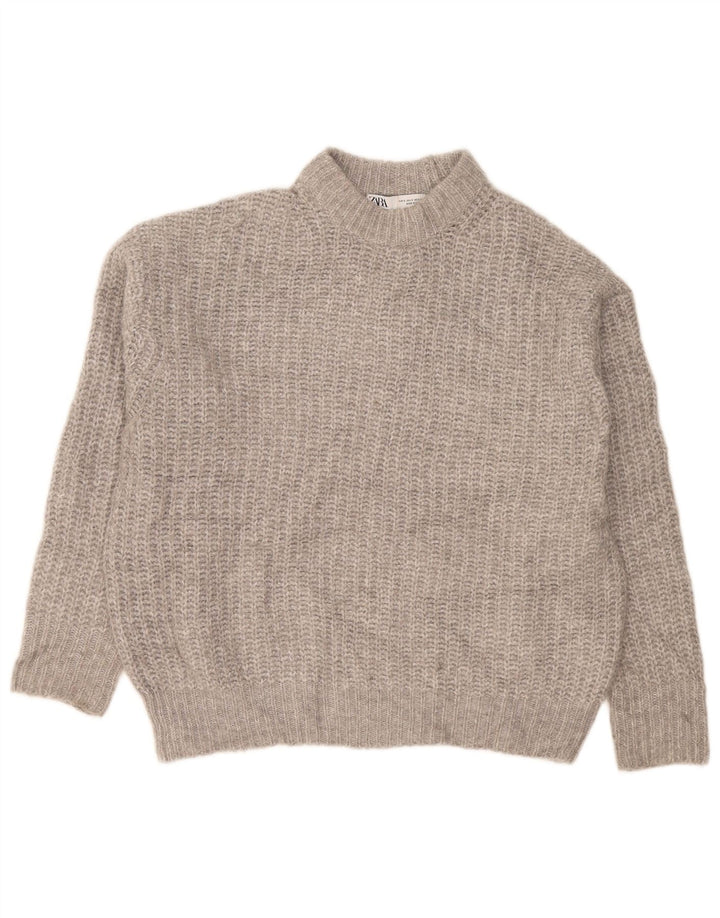 Zara Suéter feminino oversized com gola tartaruga Reino Unido 10 pequeno poliéster cinza