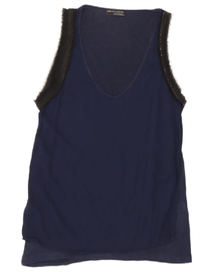 Colete feminino Zara UK 12 médio azul marinho colorblock Lyocell