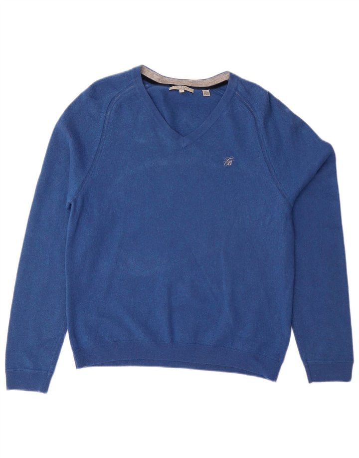 Suéter feminino Ted Baker com decote em V tamanho 5 XL lã azul